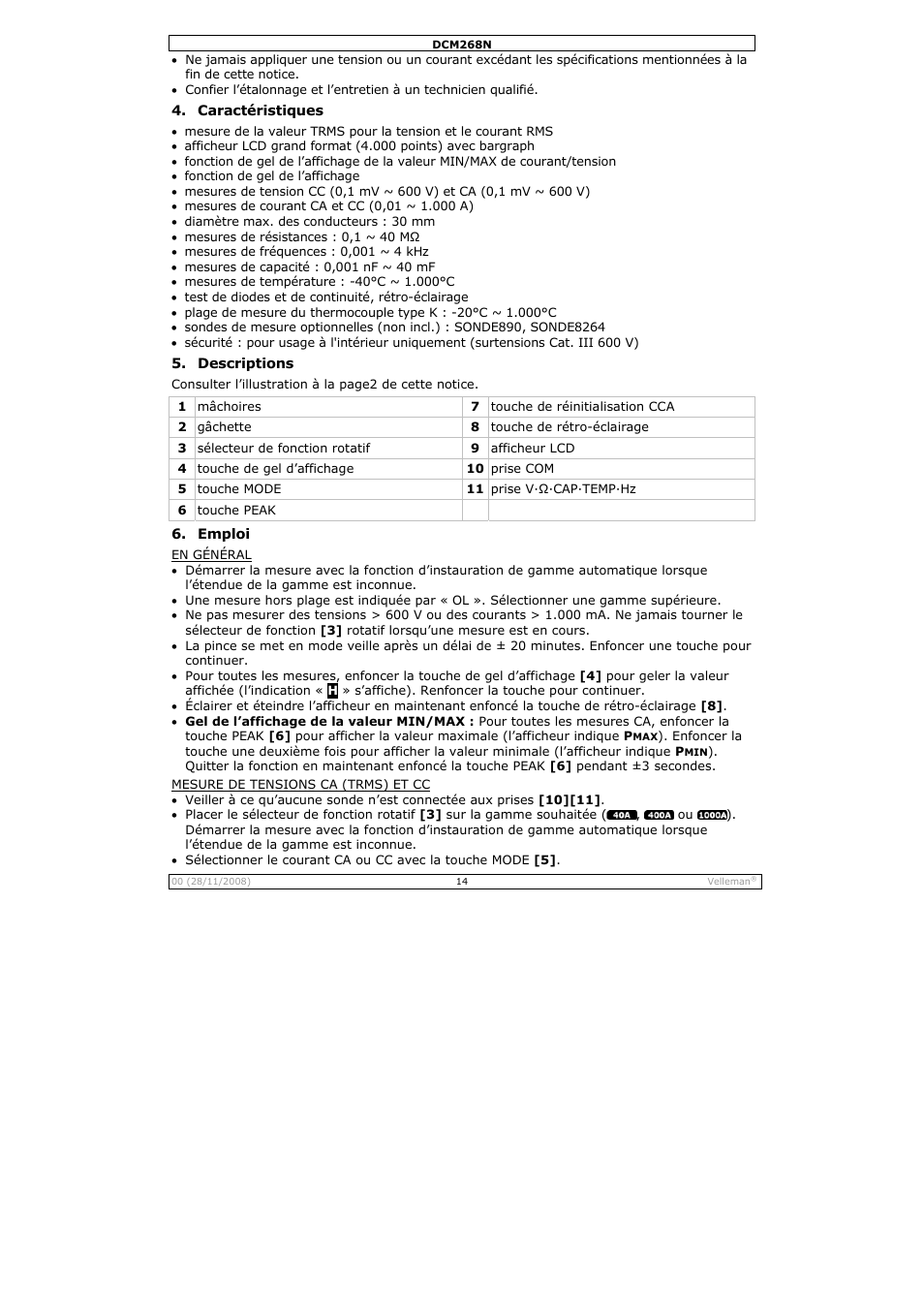 Velleman DCM268N User Manual | Page 14 / 27
