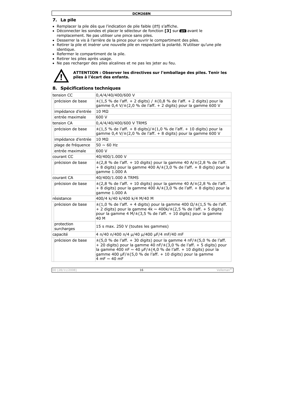 Velleman DCM268N User Manual | Page 16 / 27