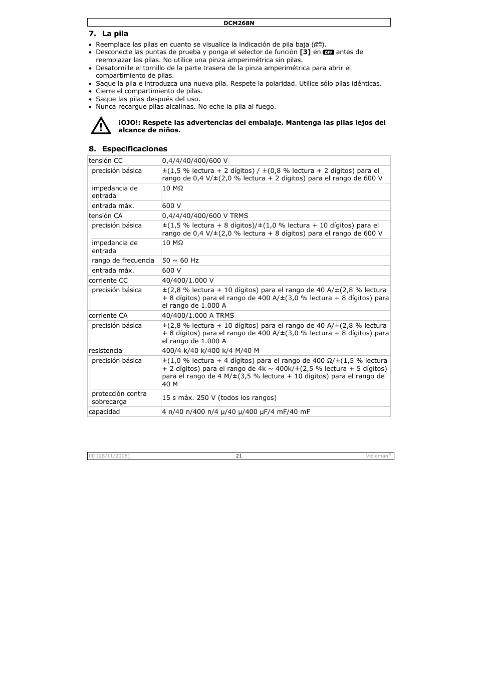 Velleman DCM268N User Manual | Page 21 / 27