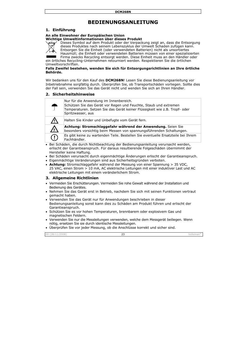 Bedienungsanleitung | Velleman DCM268N User Manual | Page 23 / 27