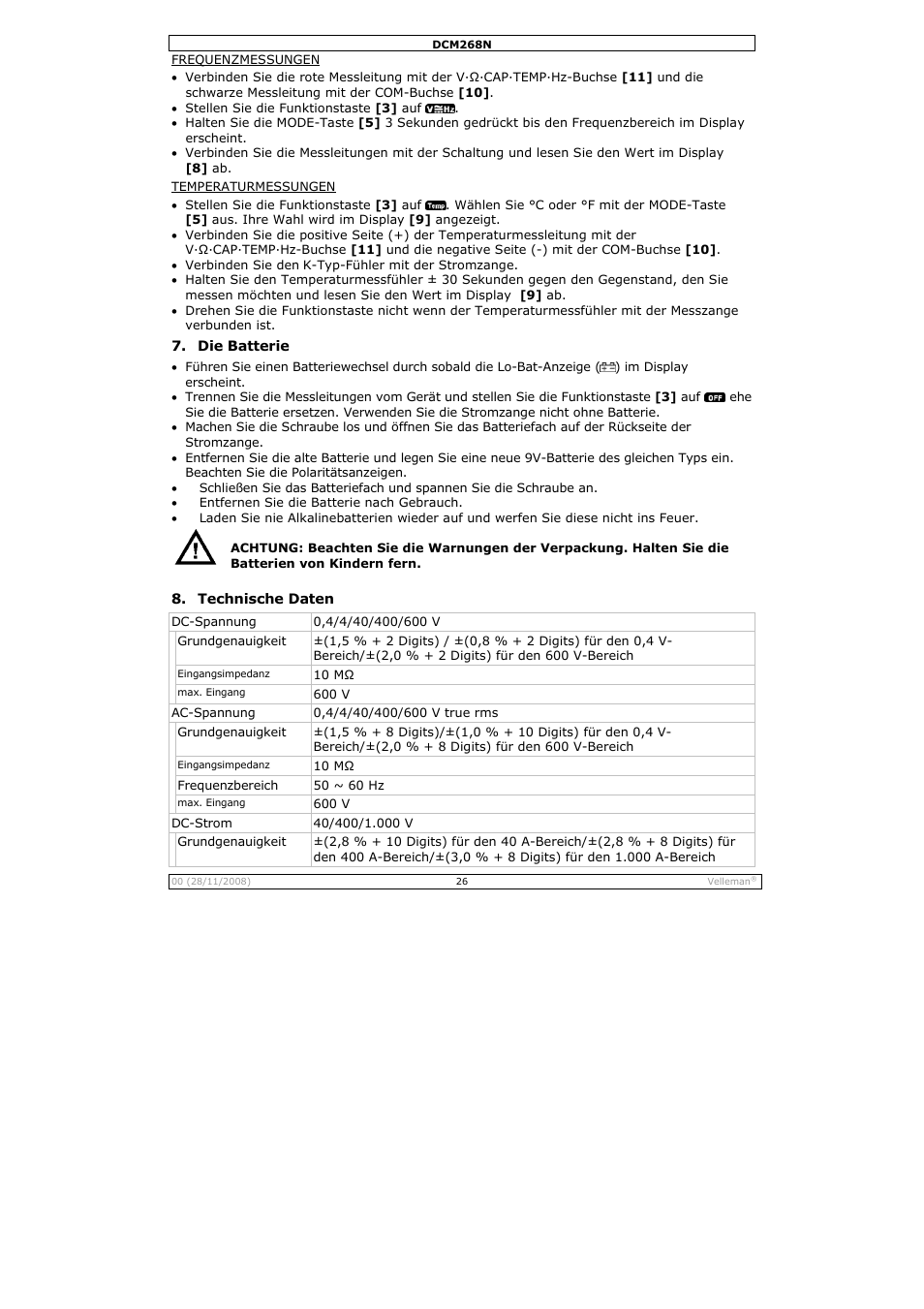 Velleman DCM268N User Manual | Page 26 / 27