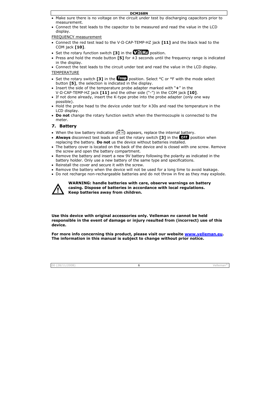 Velleman DCM268N User Manual | Page 6 / 27