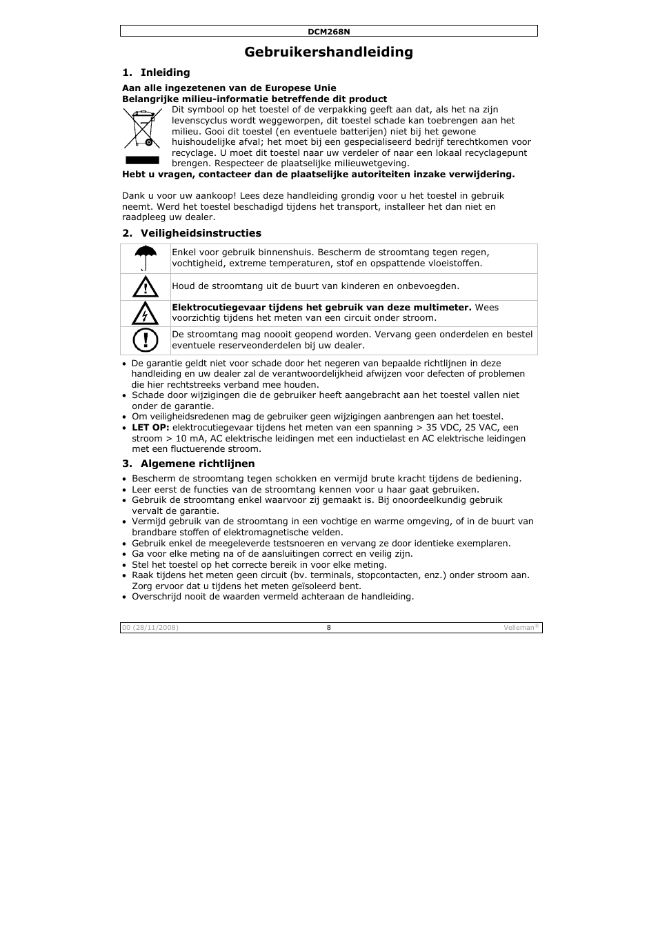 Gebruikershandleiding | Velleman DCM268N User Manual | Page 8 / 27