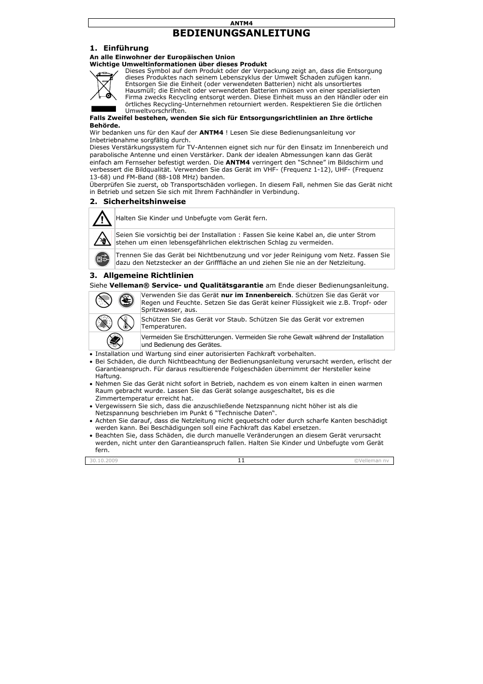 Bedie, Enungs, Anleitu | Velleman ANTM4 User Manual | Page 11 / 14