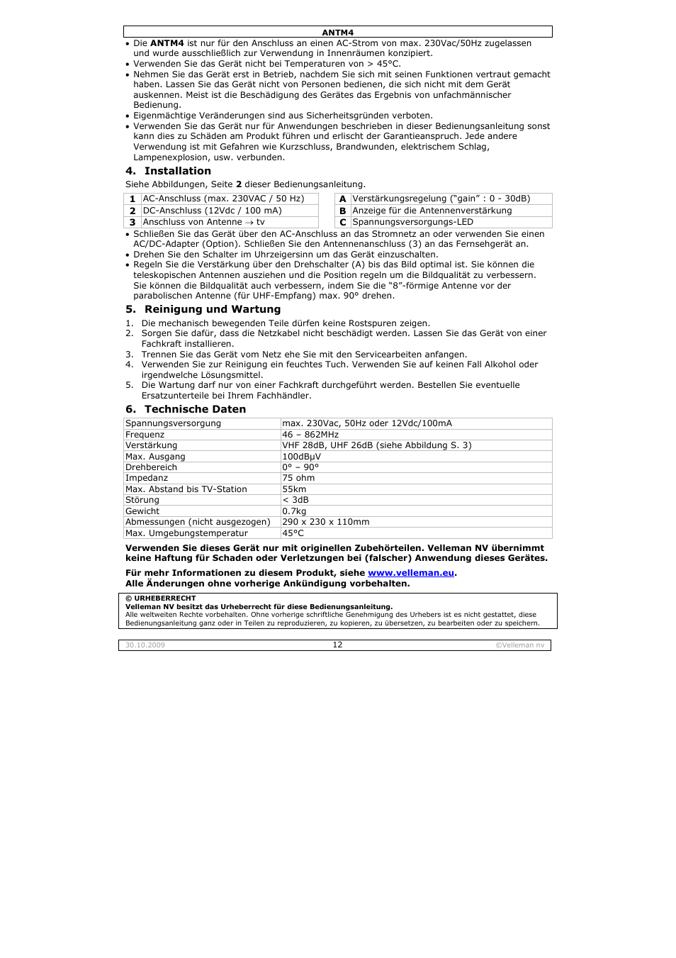 Velleman ANTM4 User Manual | Page 12 / 14