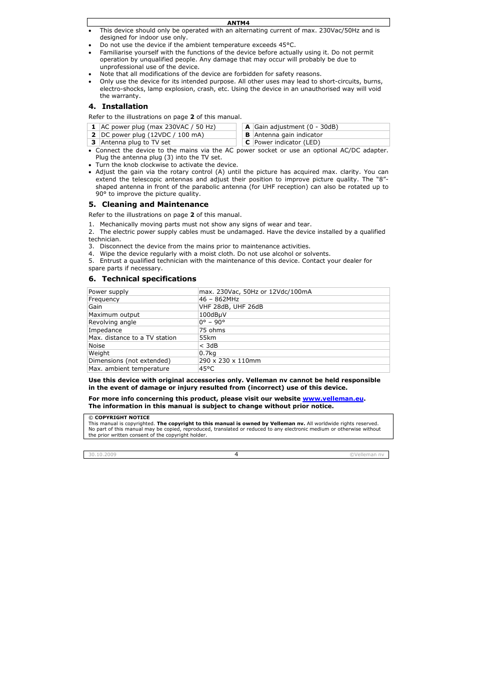 Velleman ANTM4 User Manual | Page 4 / 14