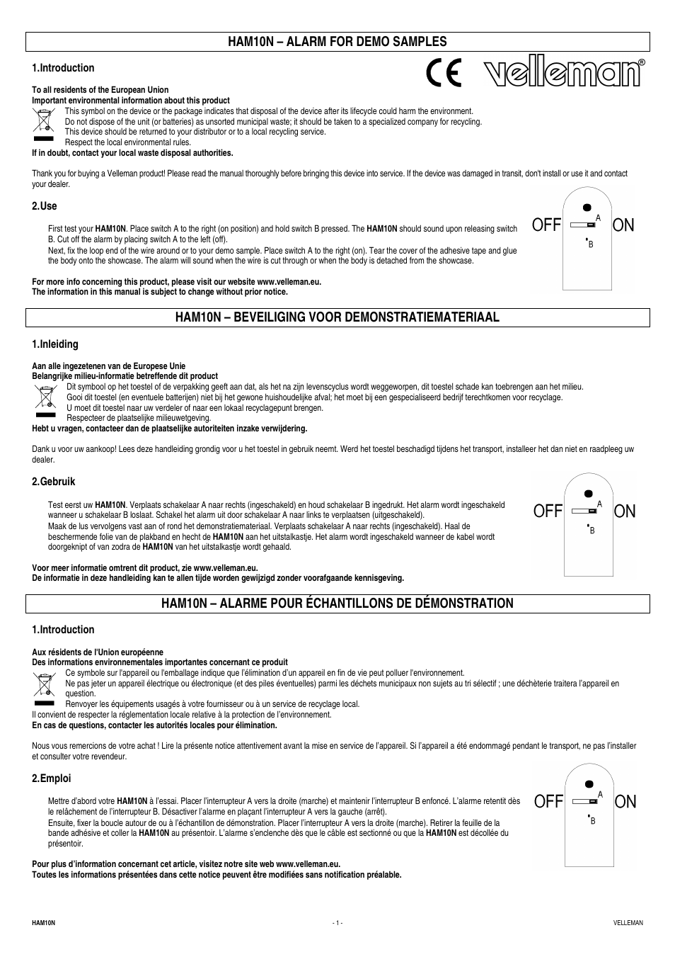 Velleman HAM10N User Manual | 2 pages