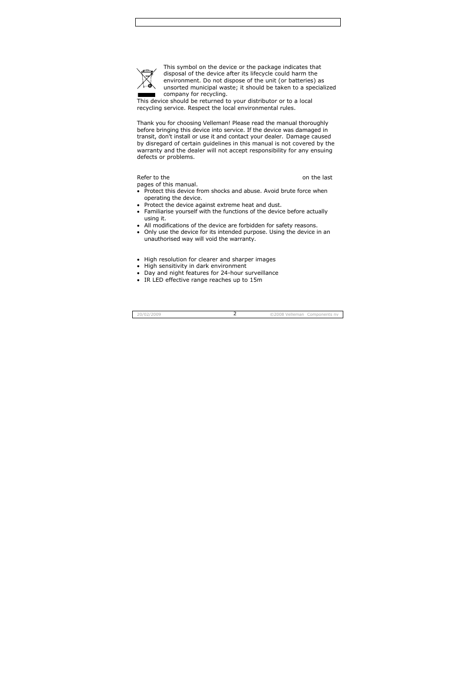 User manual | Velleman CAMCOLD14 User Manual | Page 2 / 15