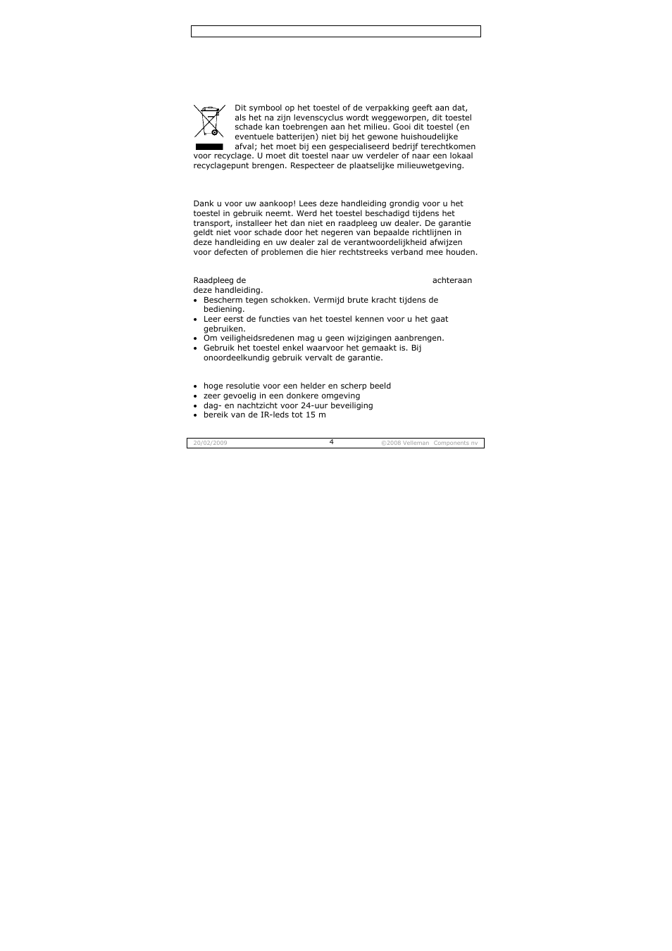 Gebruikershandleiding | Velleman CAMCOLD14 User Manual | Page 4 / 15