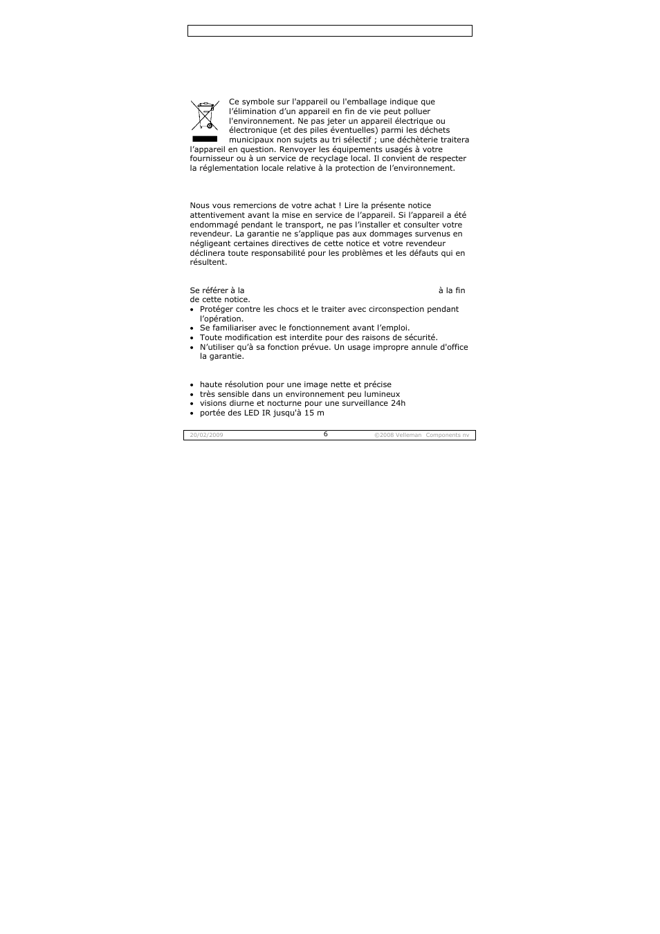 Notice d’emploi | Velleman CAMCOLD14 User Manual | Page 6 / 15