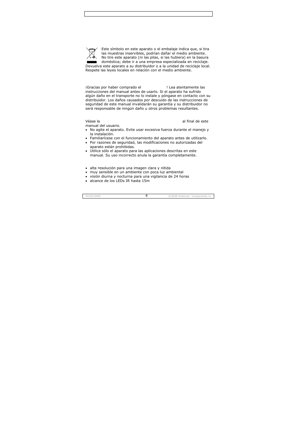 Manual del usuario | Velleman CAMCOLD14 User Manual | Page 8 / 15