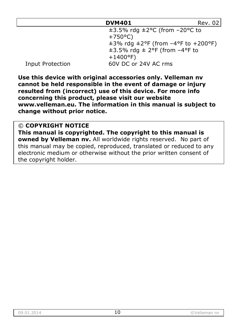 Velleman DVM401 User Manual | Page 10 / 51