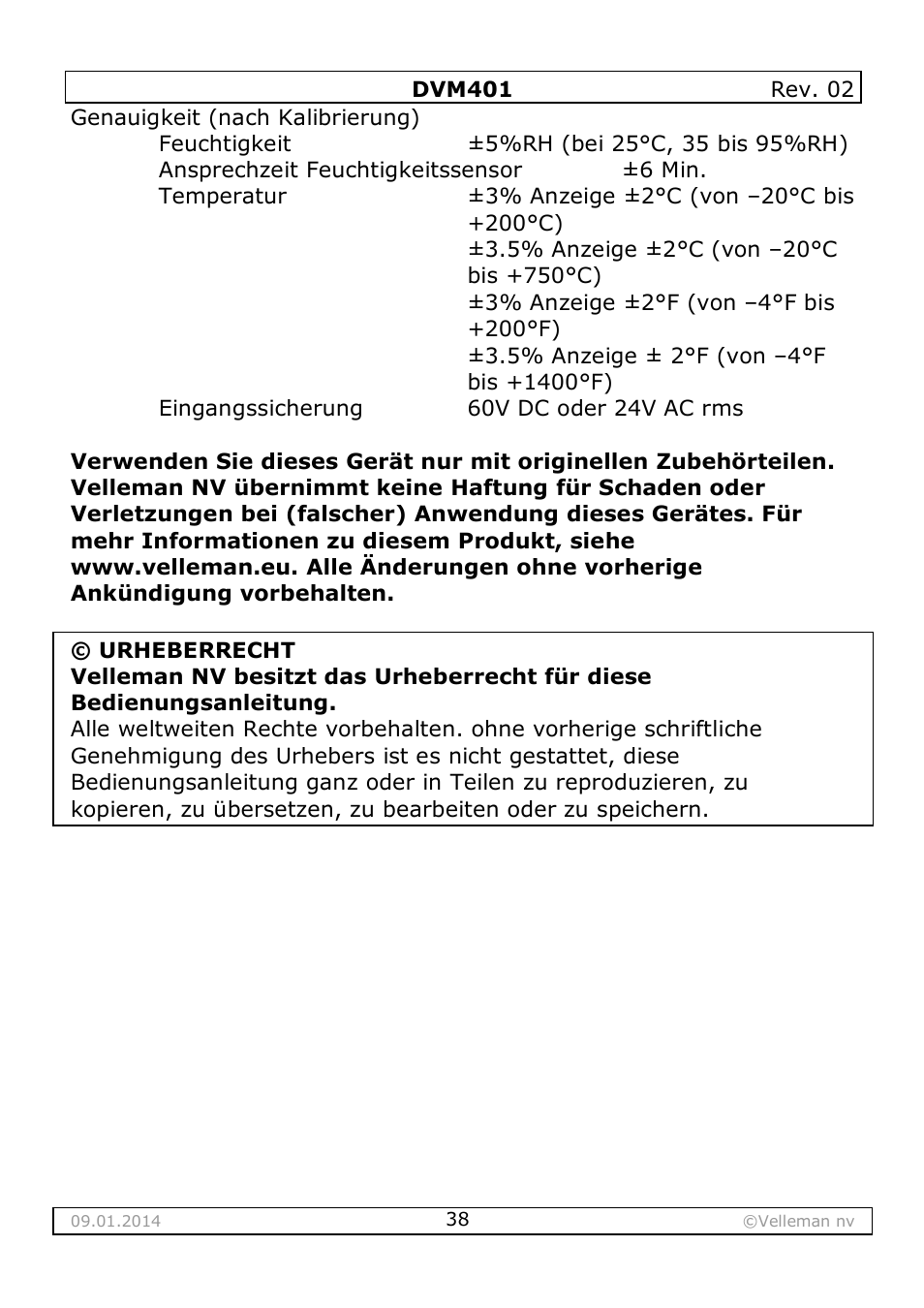 Velleman DVM401 User Manual | Page 38 / 51