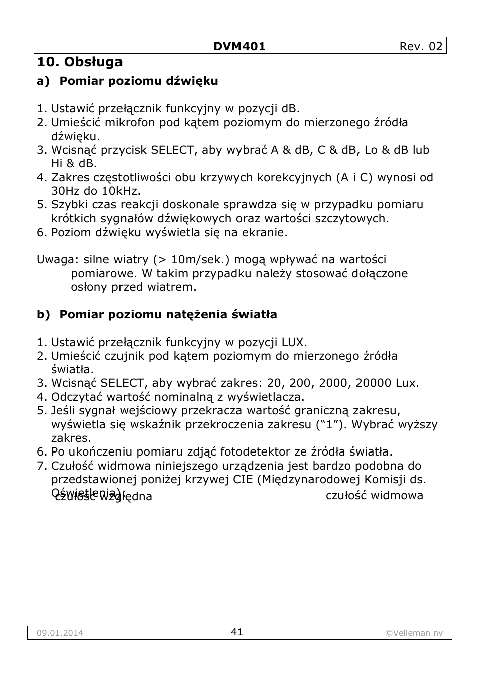 Obsługa | Velleman DVM401 User Manual | Page 41 / 51