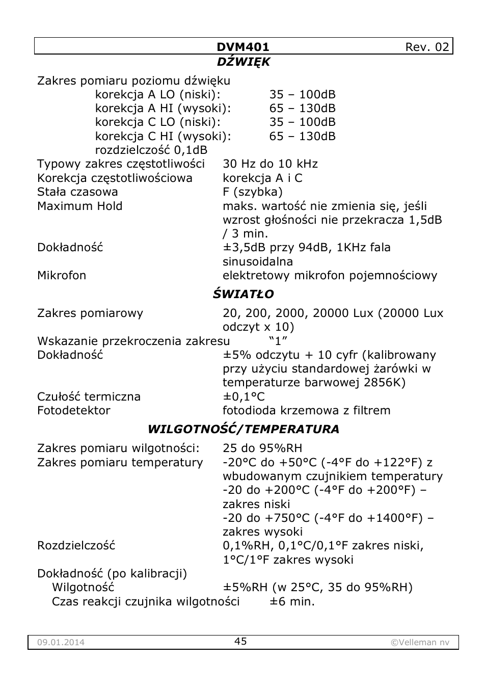Velleman DVM401 User Manual | Page 45 / 51