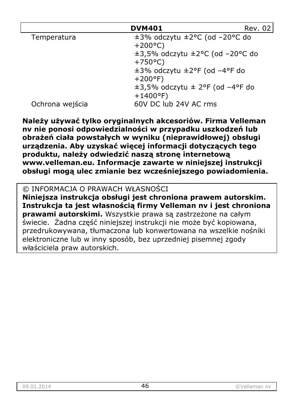 Velleman DVM401 User Manual | Page 46 / 51