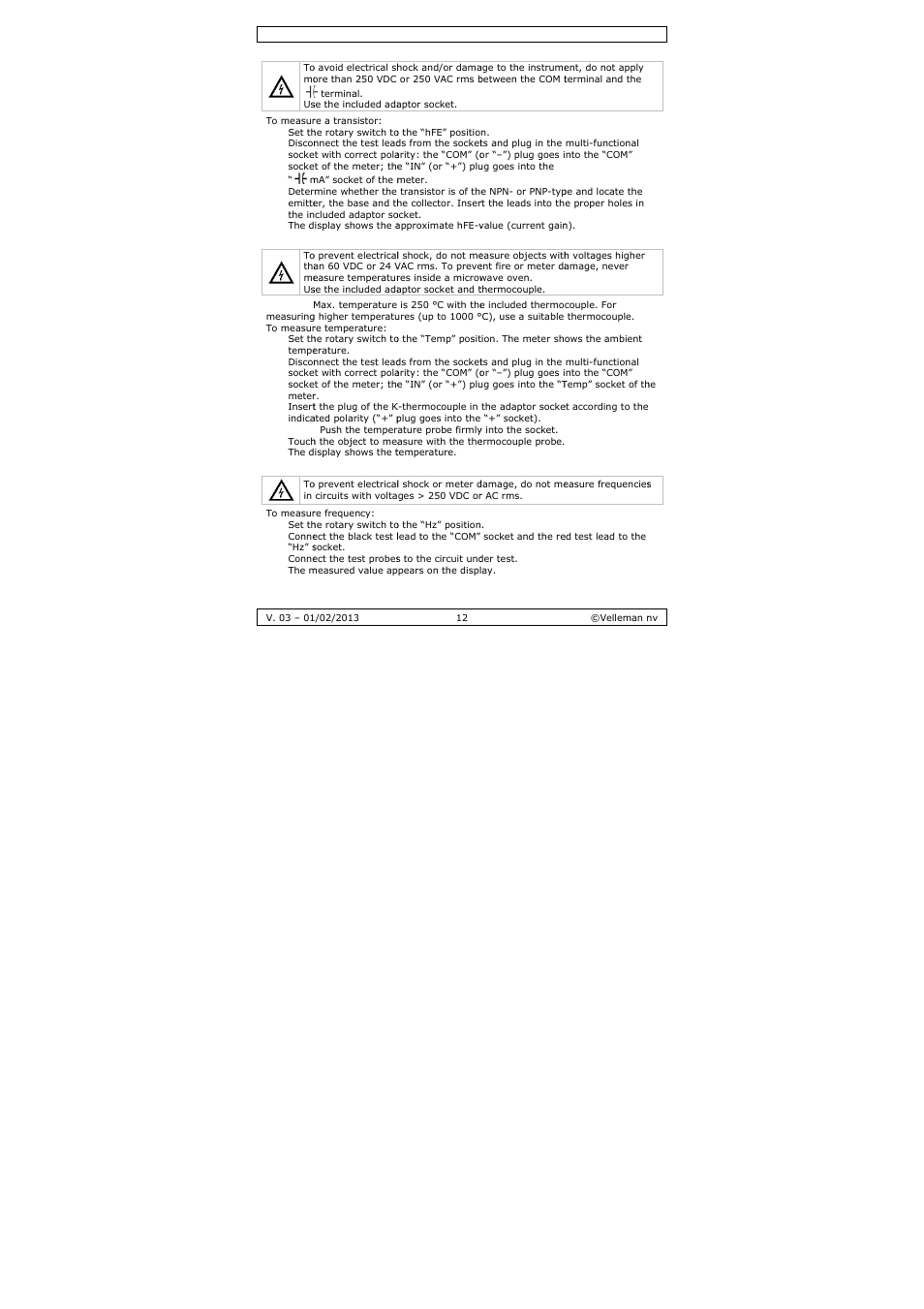 Velleman DVM893 User Manual | Page 12 / 84