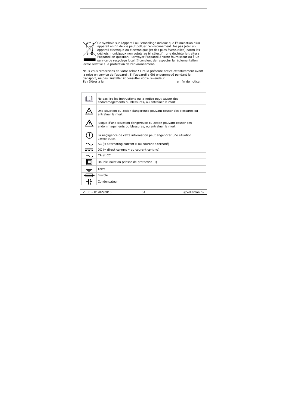 Mode d'emploi, Ode d'em, Mploi | Velleman DVM893 User Manual | Page 34 / 84