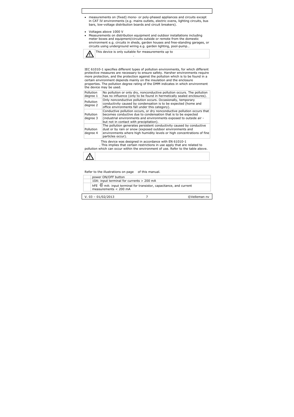 Pollution degree, Overview | Velleman DVM893 User Manual | Page 7 / 84