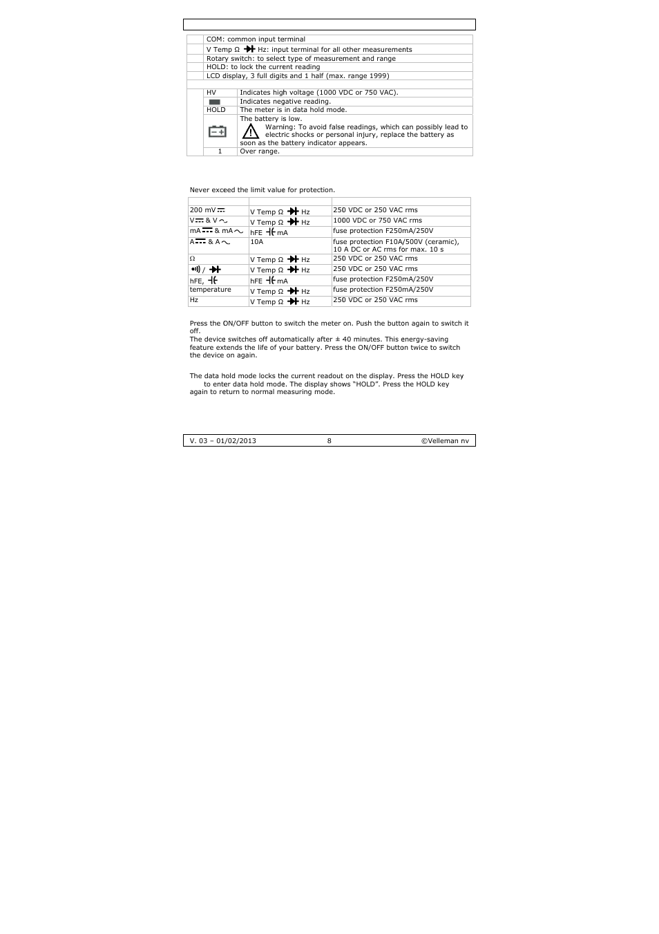 Velleman DVM893 User Manual | Page 8 / 84