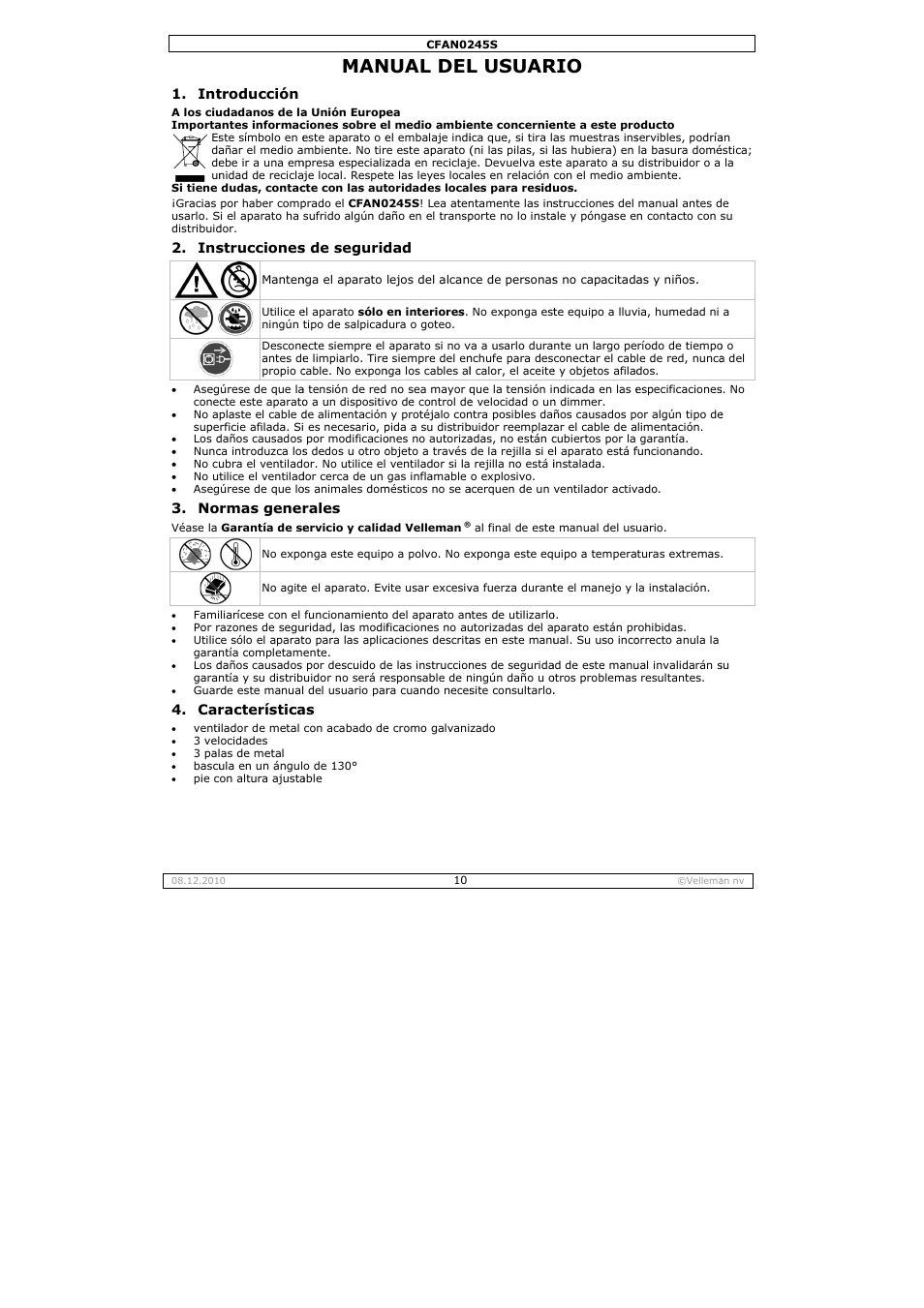 Nual del, L usuar | Velleman CFAN0245S User Manual | Page 10 / 17