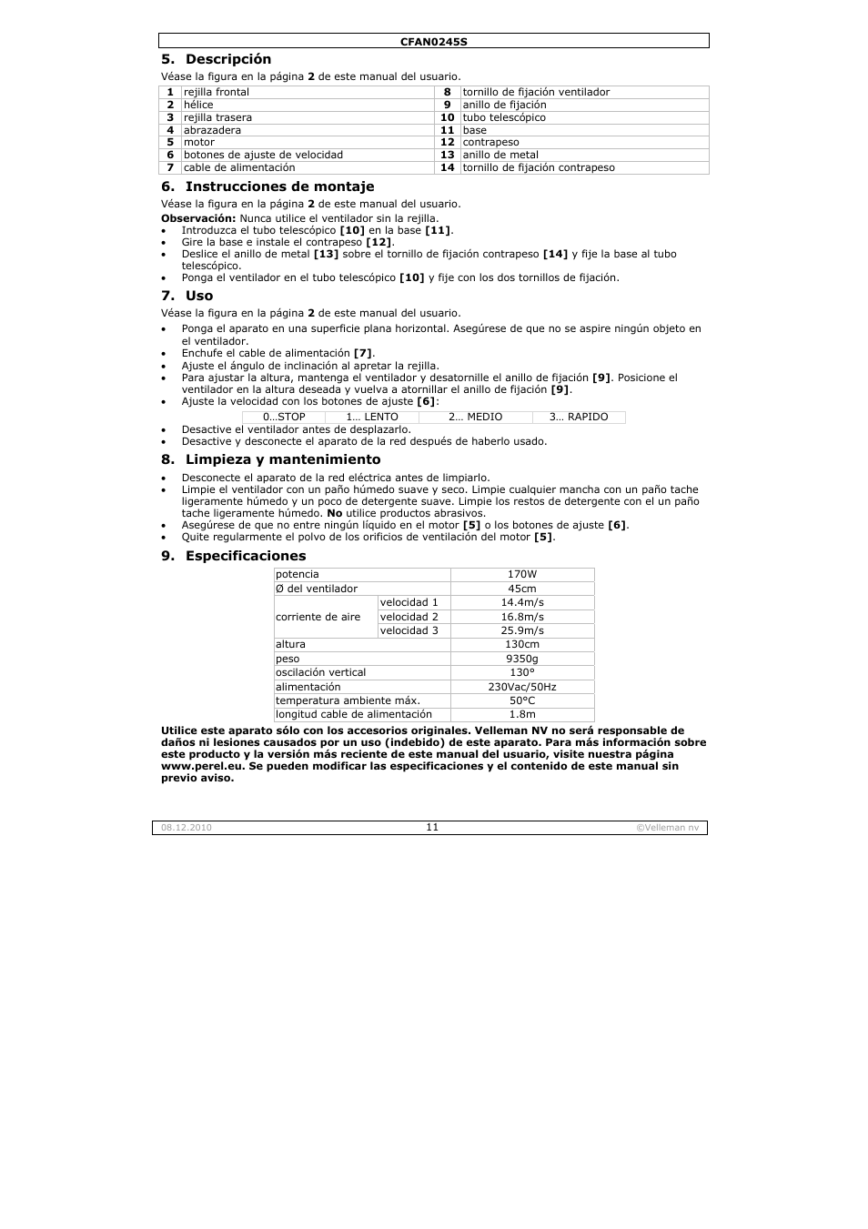 Velleman CFAN0245S User Manual | Page 11 / 17