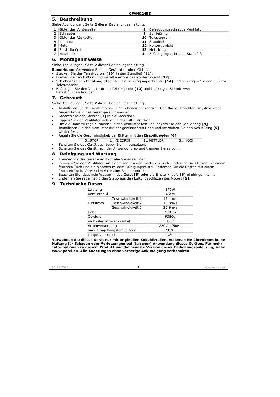 Velleman CFAN0245S User Manual | Page 13 / 17