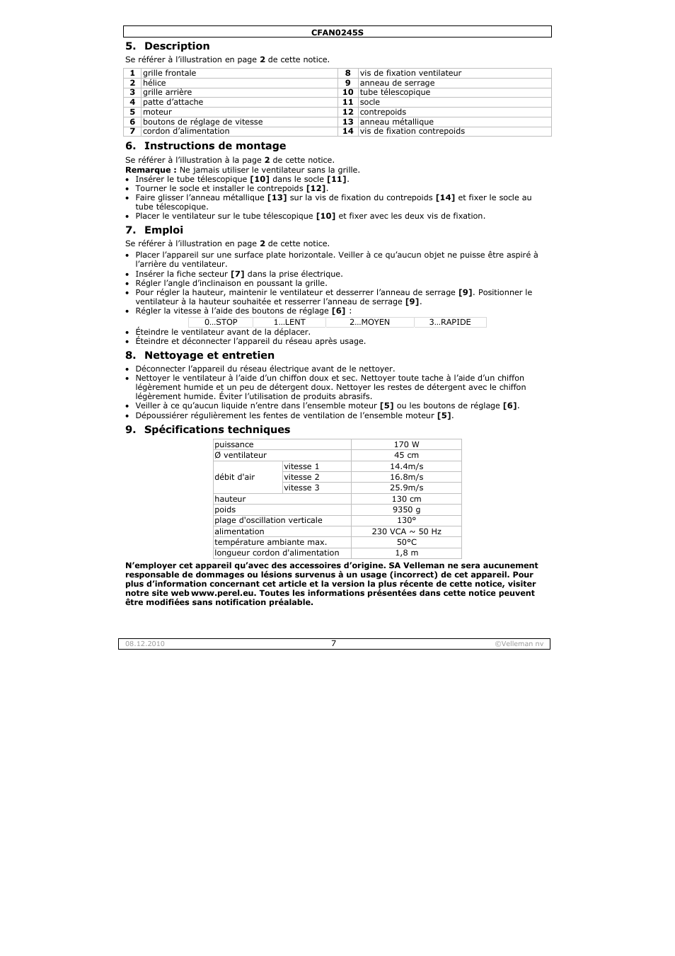 Velleman CFAN0245S User Manual | Page 7 / 17