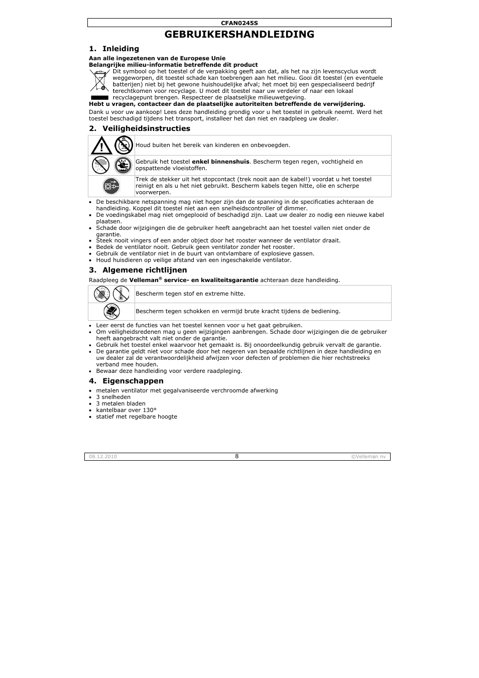 Gebru, Uikersha, Andleid | Ding | Velleman CFAN0245S User Manual | Page 8 / 17