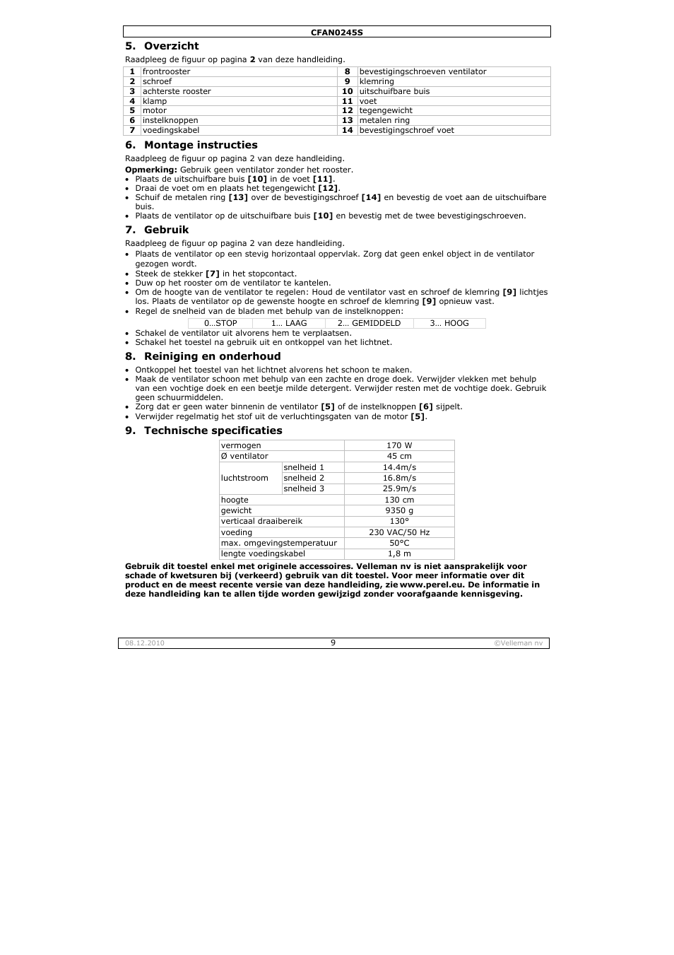 Velleman CFAN0245S User Manual | Page 9 / 17