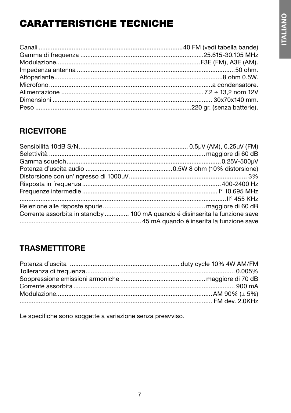 Caratteristiche tecniche | Velleman ALN011 User Manual | Page 8 / 61