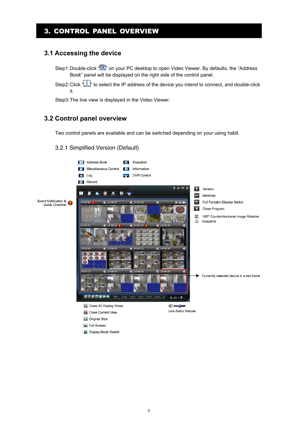 Control panel overview 3.1 accessing the device, 2 control panel overview | Velleman Central Management System User Manual | Page 11 / 43