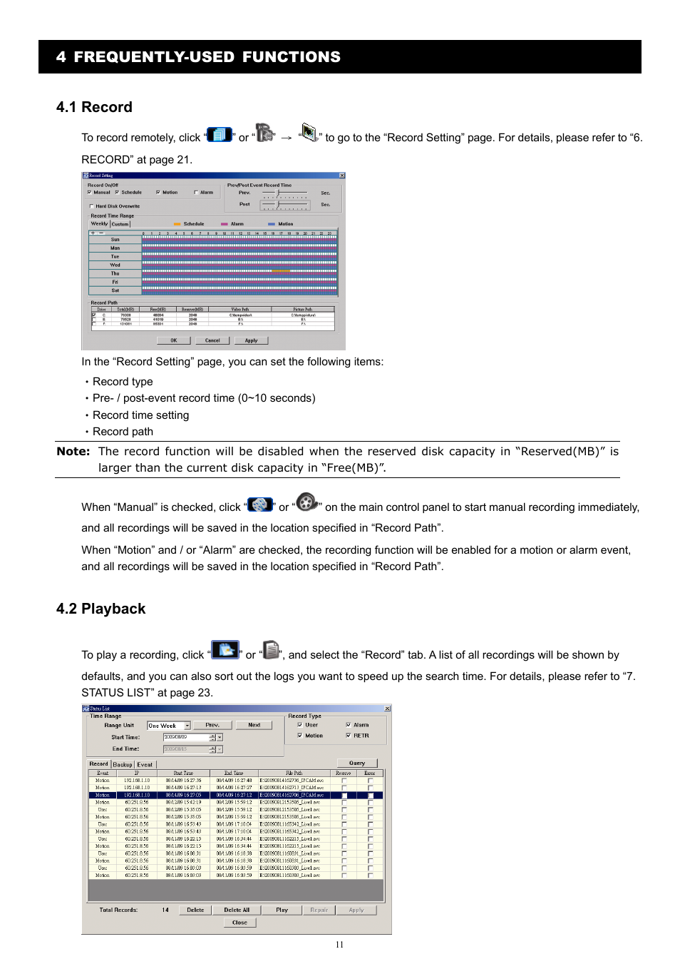 4 frequently-used functions 4.1 record, 2 playback | Velleman Central Management System User Manual | Page 14 / 43