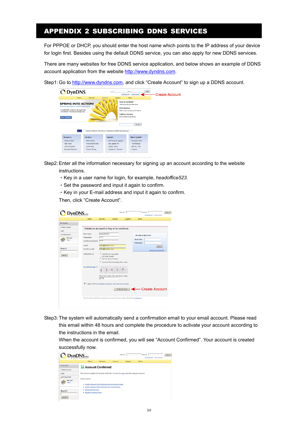 Appendix 2 subscribing ddns services | Velleman Central Management System User Manual | Page 42 / 43