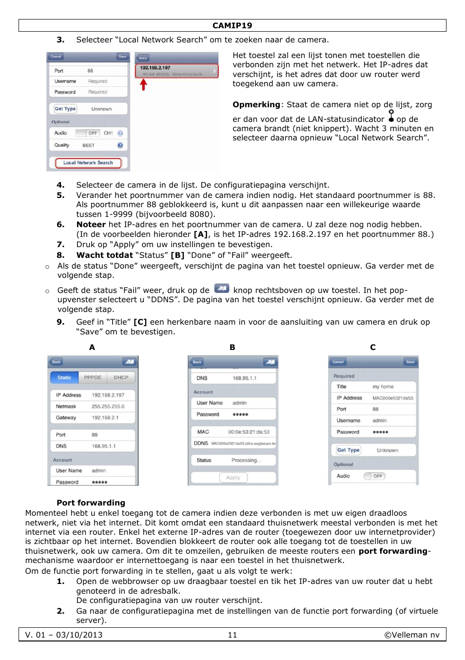 Port forwarding | Velleman CAMIP19 User Manual | Page 11 / 36
