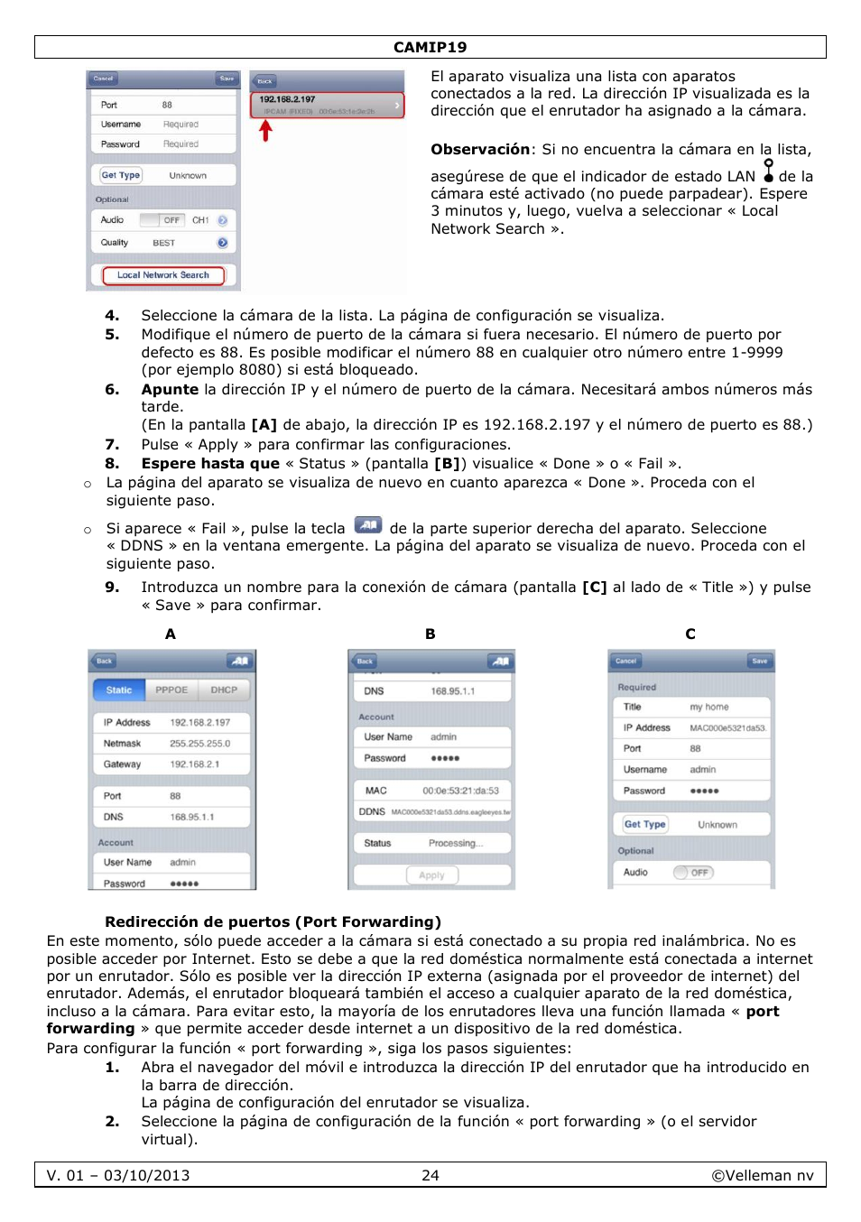Redirección de puertos (port forwarding) | Velleman CAMIP19 User Manual | Page 24 / 36