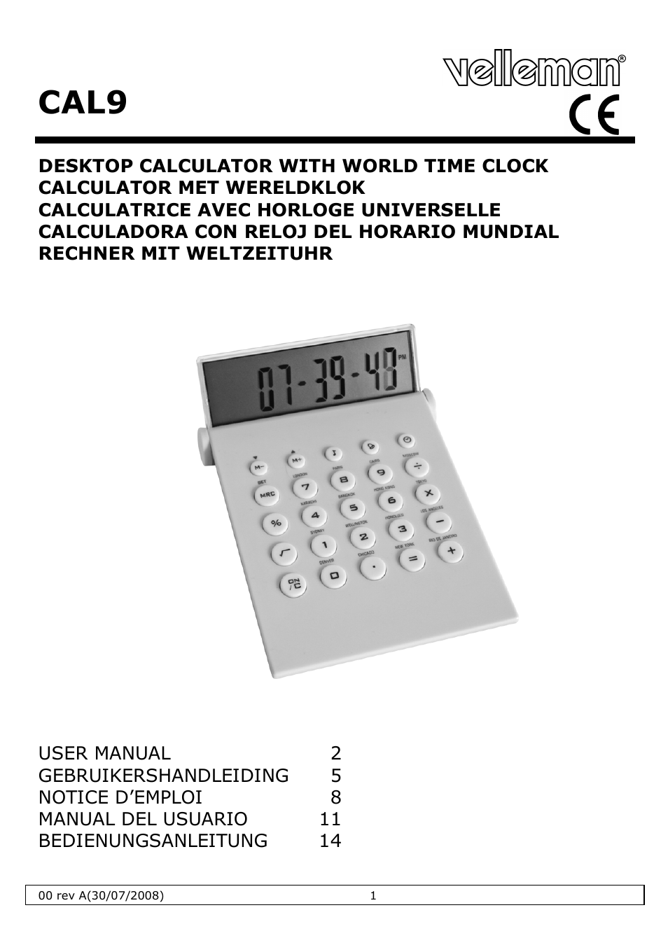 Velleman CAL9 User Manual | 16 pages