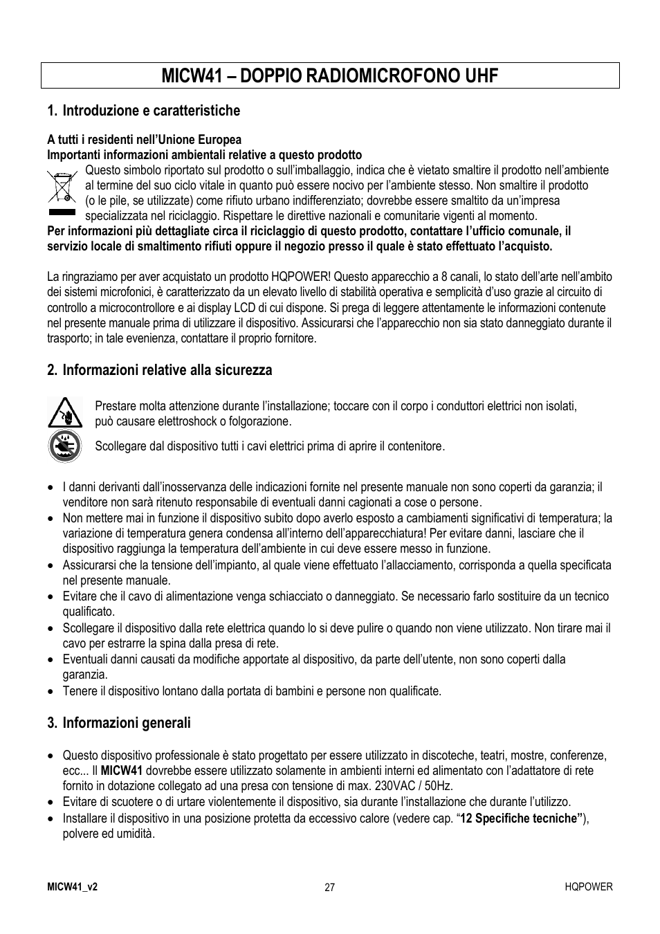 Micw41 – doppio radiomicrofono uhf | Velleman MICW41 User Manual | Page 27 / 34