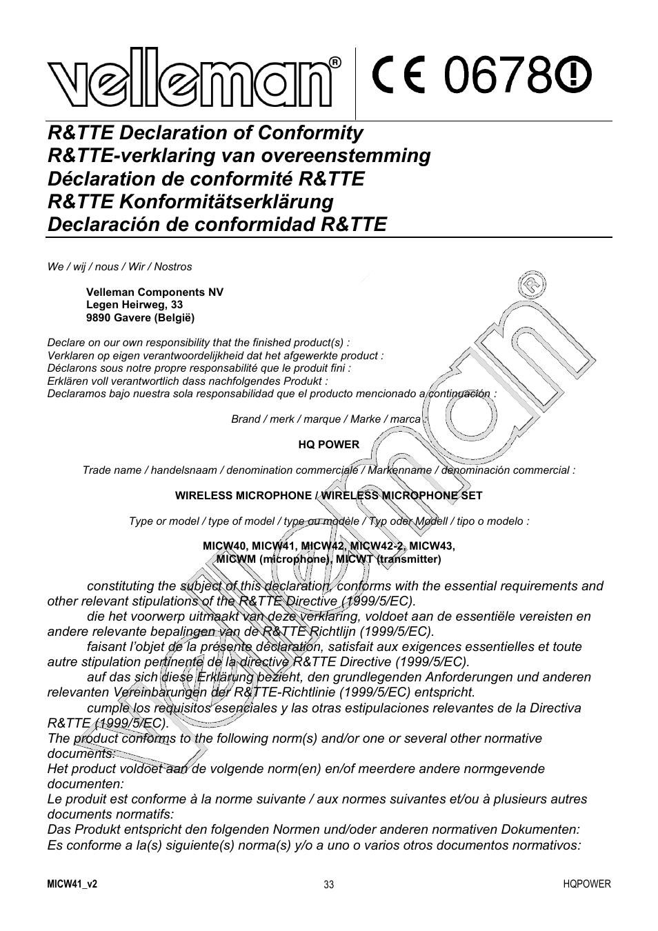 Velleman MICW41 User Manual | Page 33 / 34