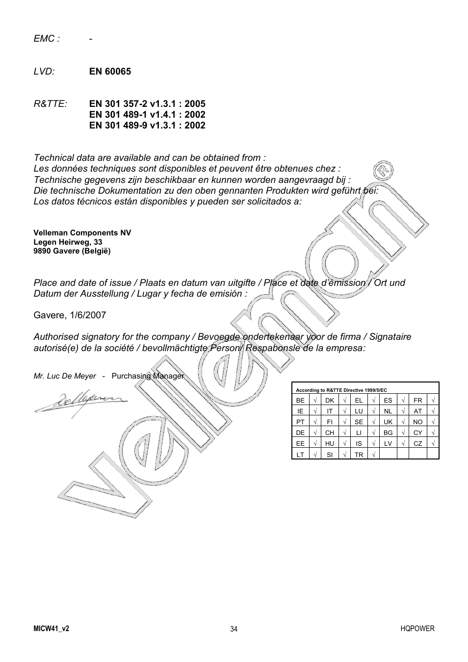 Velleman MICW41 User Manual | Page 34 / 34