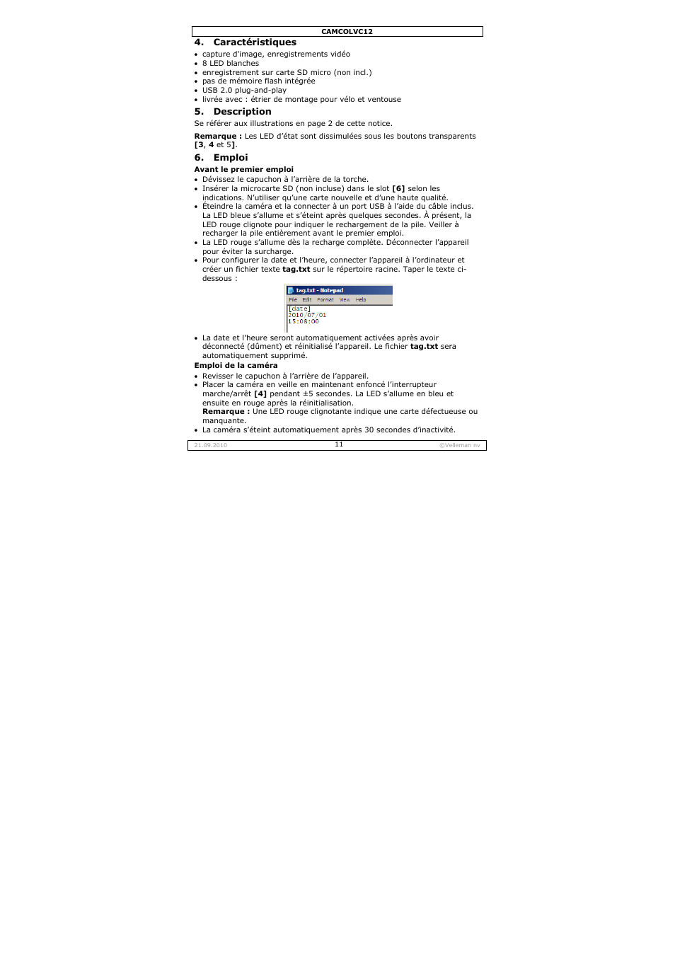 Velleman CAMCOLVC12 User Manual | Page 11 / 24