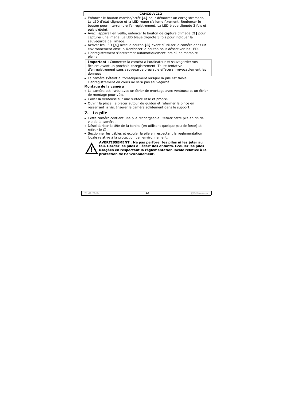 Velleman CAMCOLVC12 User Manual | Page 12 / 24