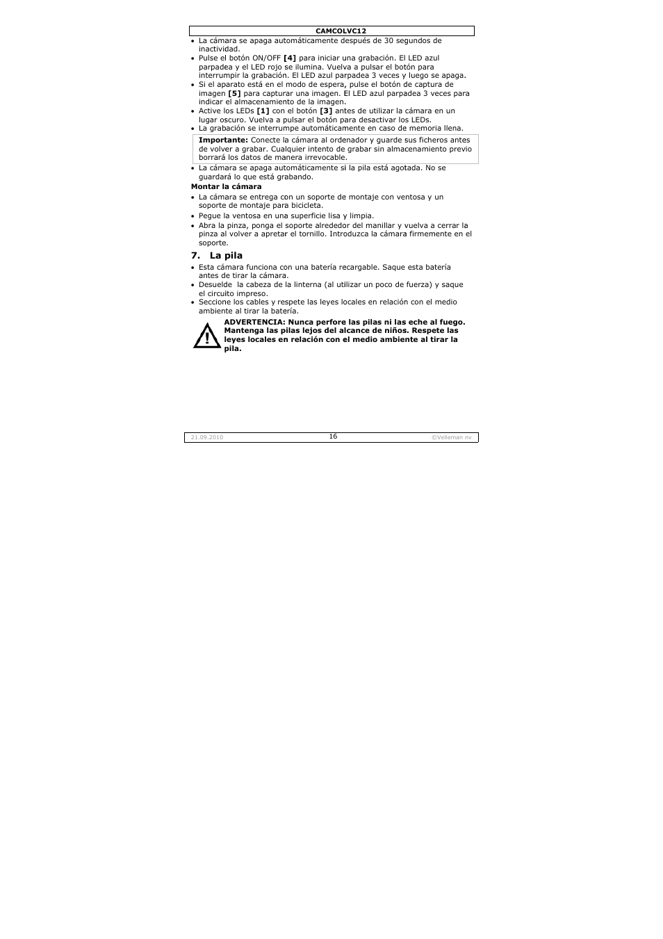 Velleman CAMCOLVC12 User Manual | Page 16 / 24