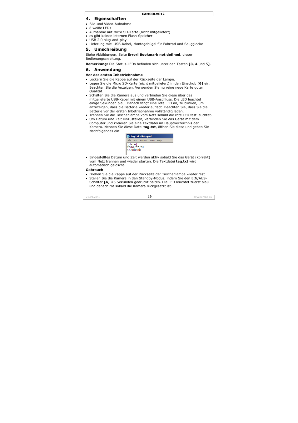 Velleman CAMCOLVC12 User Manual | Page 19 / 24