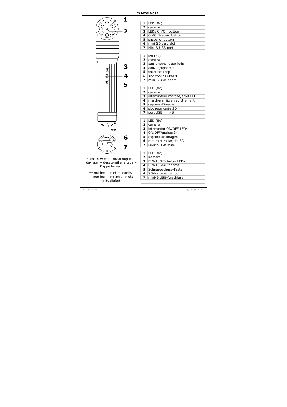 Velleman CAMCOLVC12 User Manual | Page 2 / 24