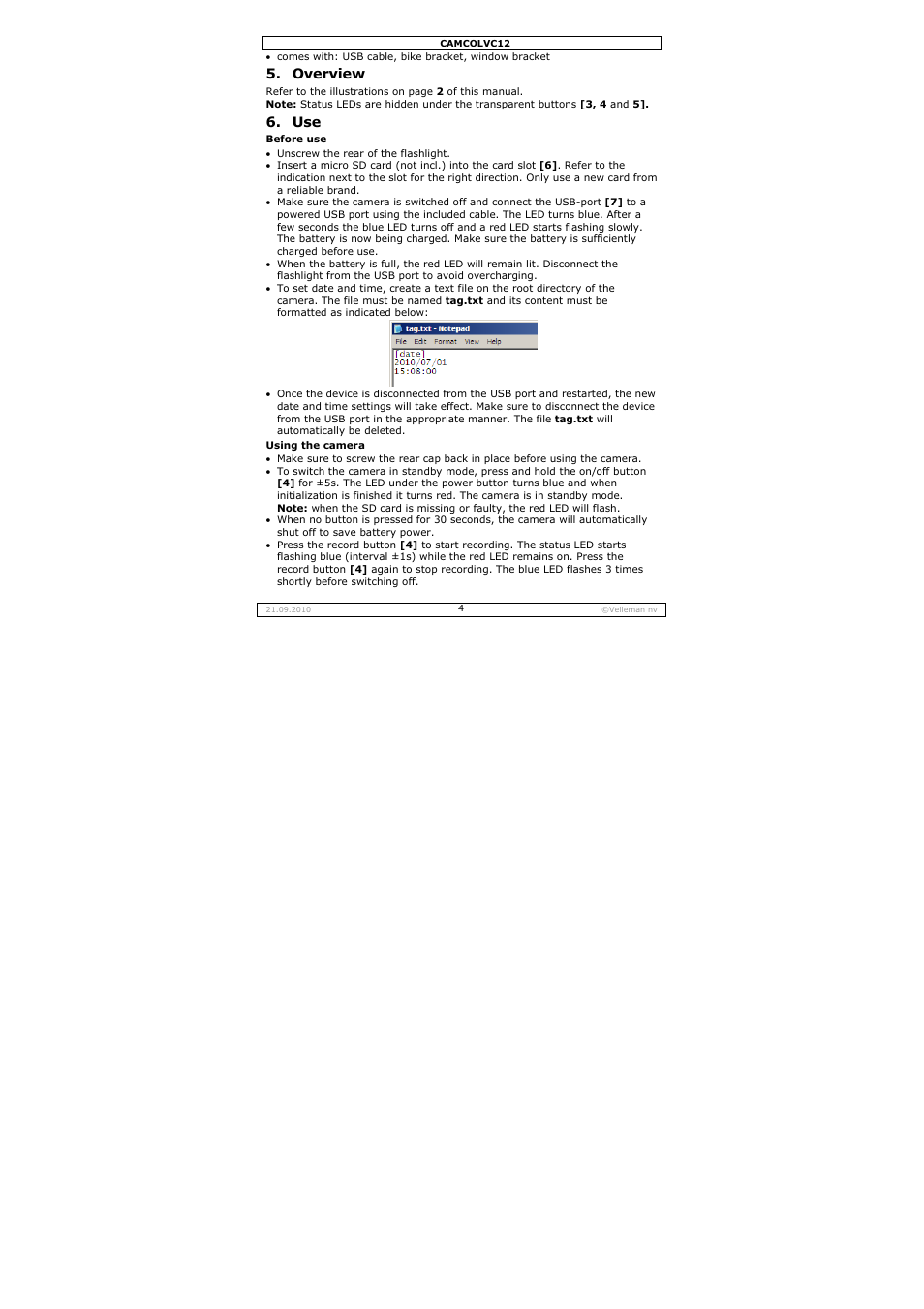 Overview | Velleman CAMCOLVC12 User Manual | Page 4 / 24