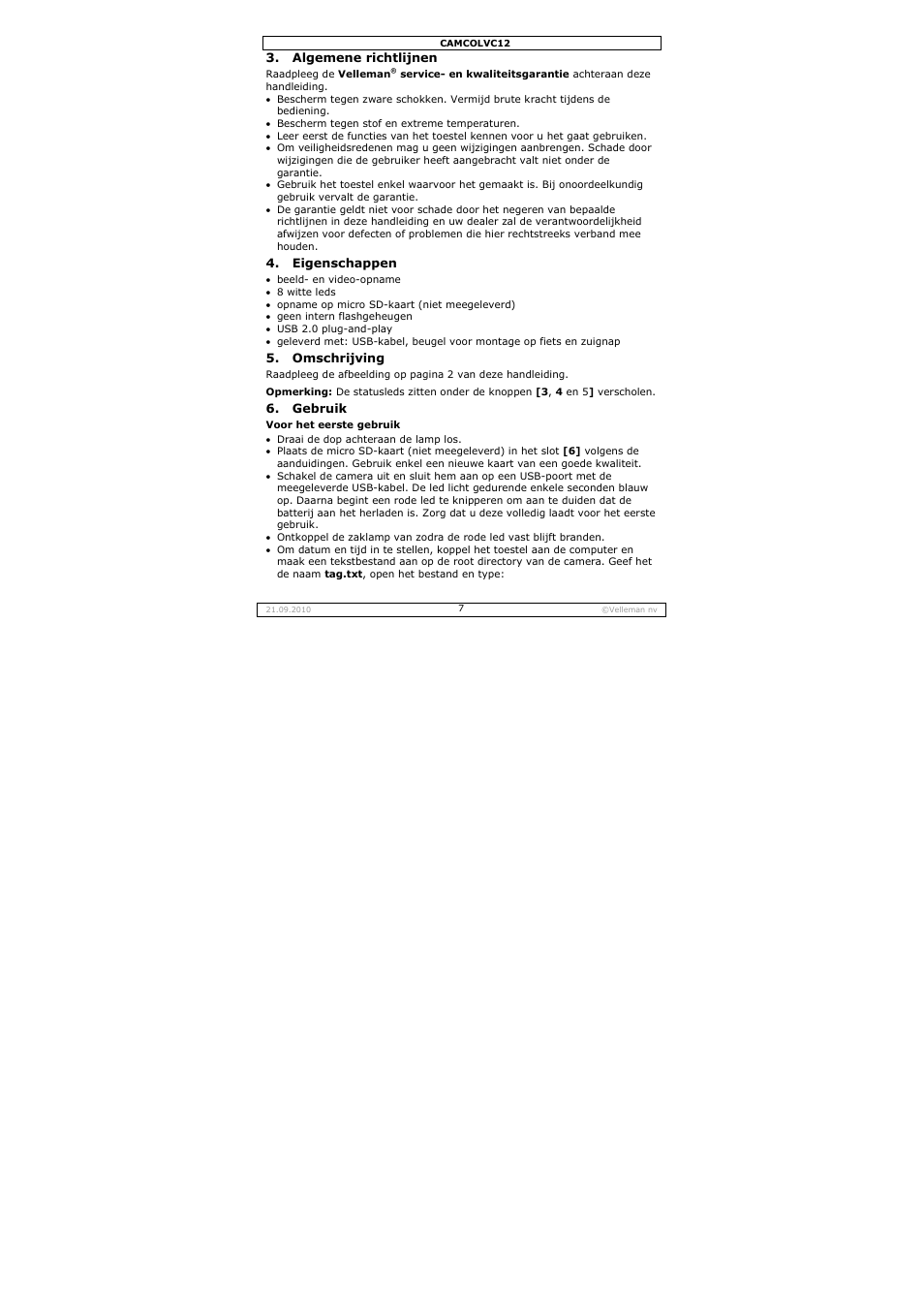 Velleman CAMCOLVC12 User Manual | Page 7 / 24