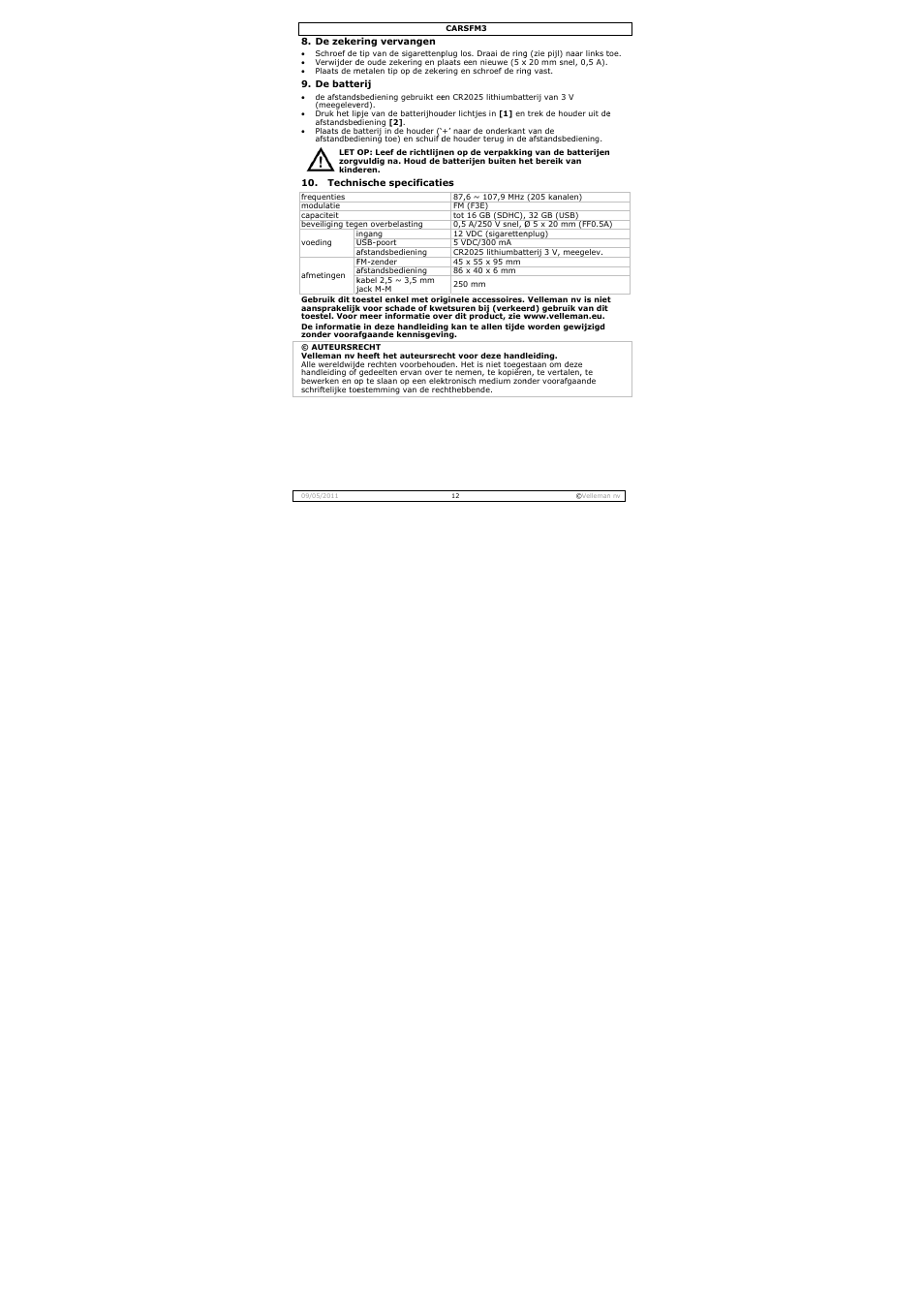 Velleman CARSFM3 User Manual | Page 12 / 32