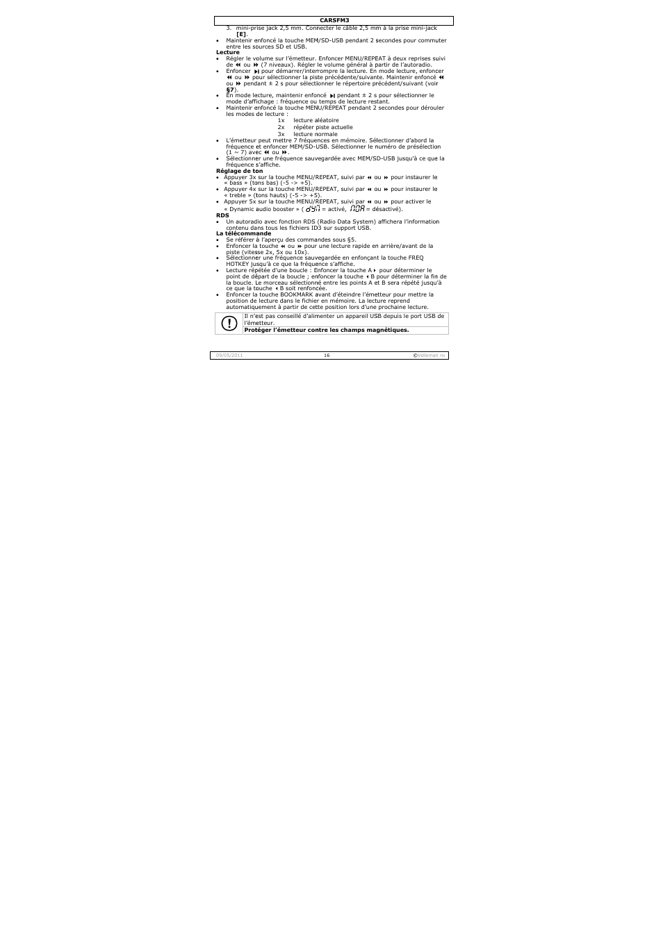 Velleman CARSFM3 User Manual | Page 16 / 32