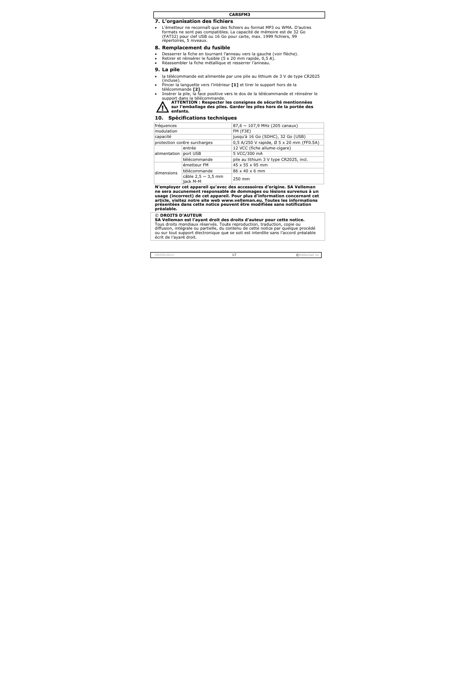 Velleman CARSFM3 User Manual | Page 17 / 32